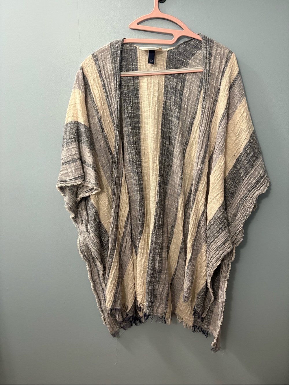Lightweight Striped Open Kimono - Blue & Cream